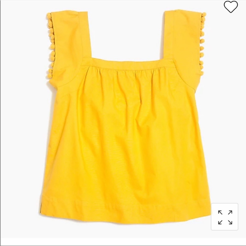J Crew Factory cotton poplin top with pom poms